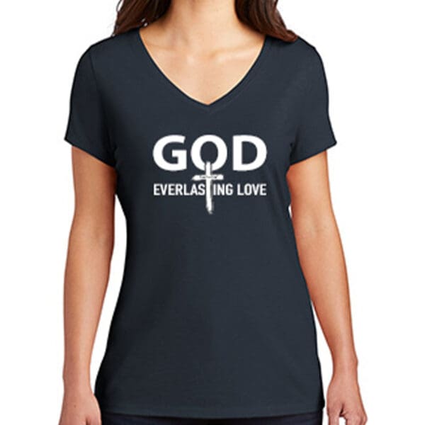 Women V-Neck Tee New Navy God Everlasting Love